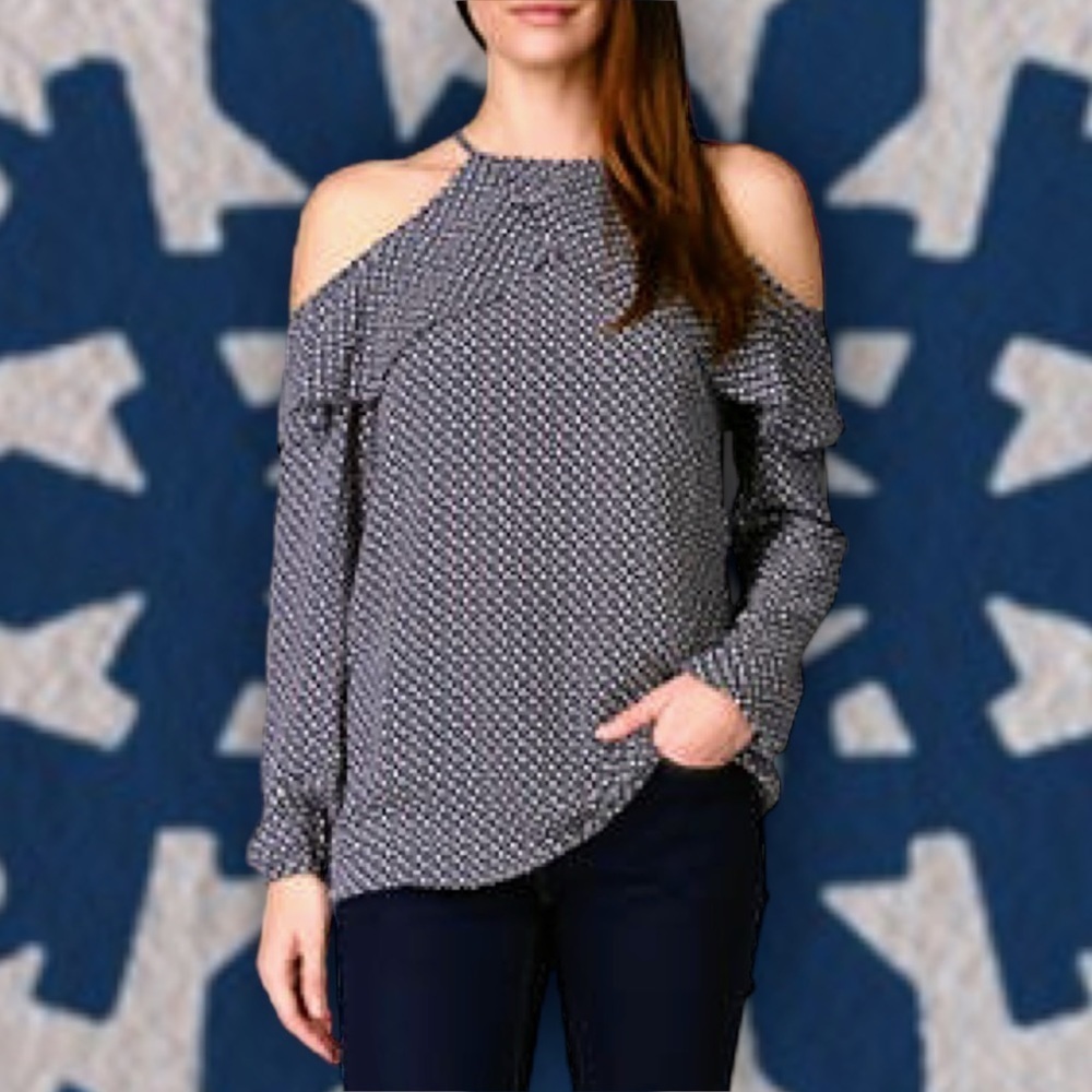 NWOT MICHAEL Michael Kors Women’s Navy Blue Floral Cold Shoulder Top Size XS